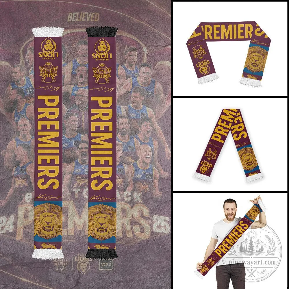 Brisbane Lions Premiers 2025 AFL Team Scarf
