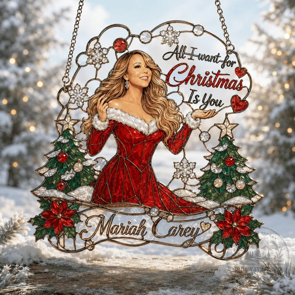 Mariah Carey All I Want for Christmas Is You Stained Glass Suncatcher Window Hanging Mariah Carey All I Want for Christmas Is You Stained Glass Suncatcher Window Hanging