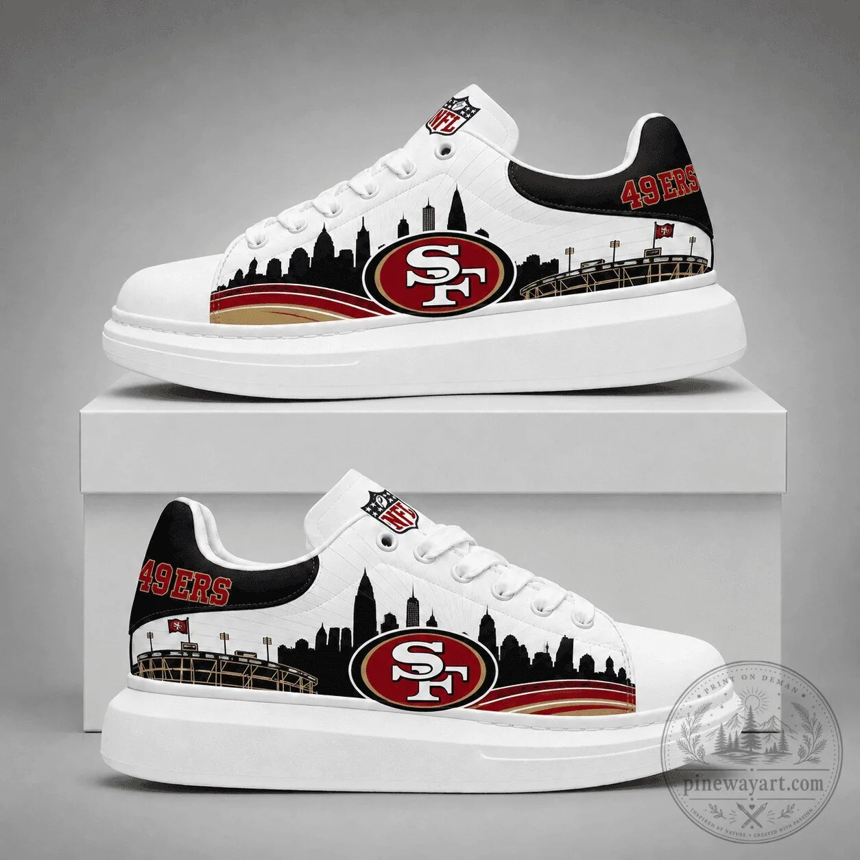 San Francisco 49ers NFL Team Logo Skyline Pattern White Shoes 2 San Francisco 49ers NFL Team Logo Skyline Pattern White Shoes