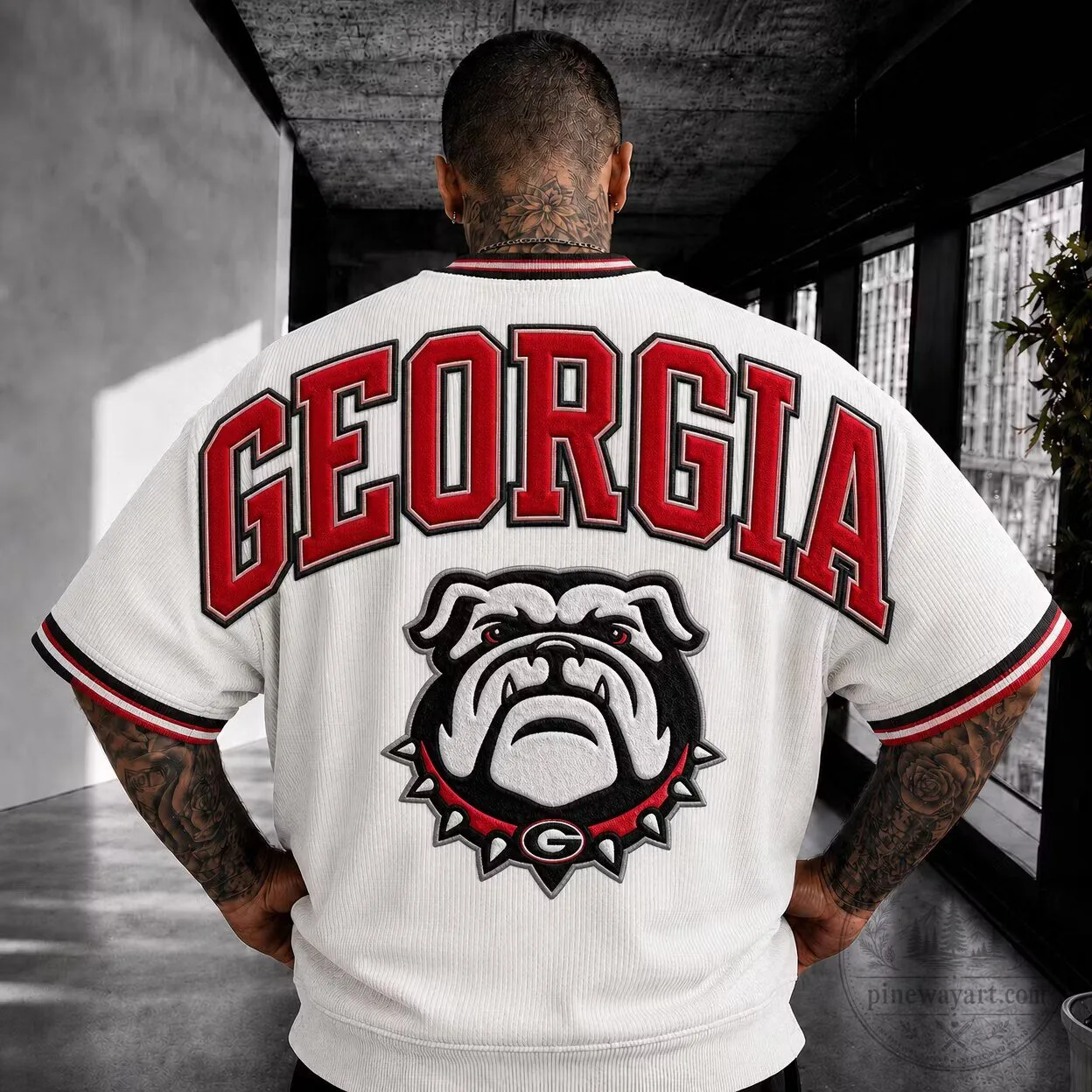 Georgia Bulldogs Embroidered Corduroy Oversized Short Sleeve T-Shirt