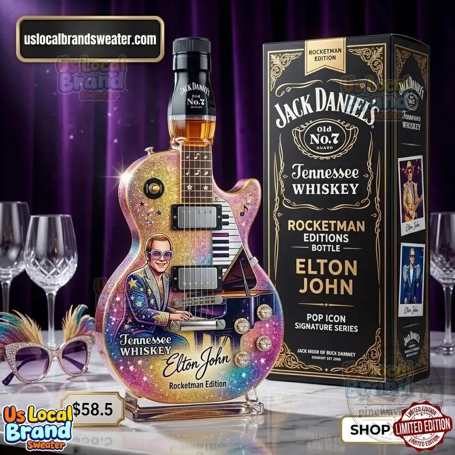 Elton John Jack Daniel's Rocketman Edition Guitar Shaped Whiskey Bottle