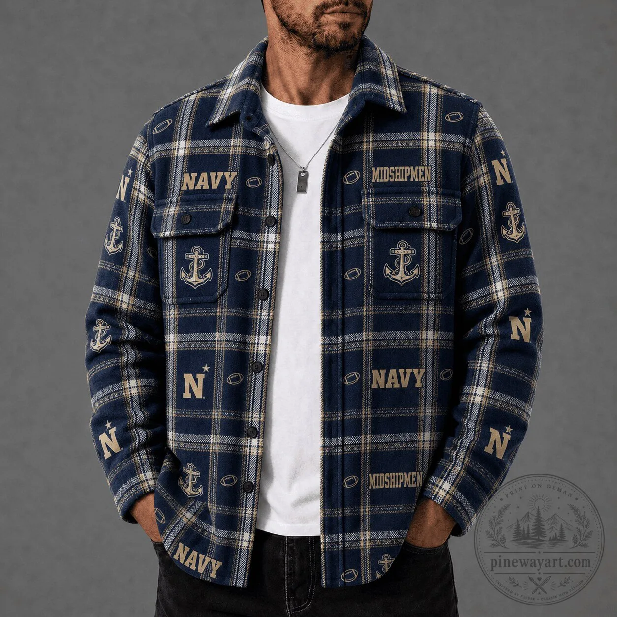 Navy Midshipmen Football Team Plaid Flannel Button Up Shirt