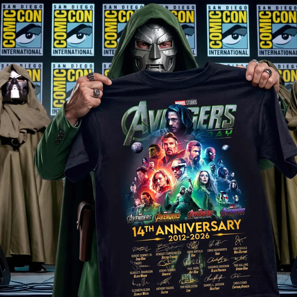 Avengers Doomsday 14th Anniversary Marvel Studios Character Signatures T-Shirt Avengers Doomsday 14th Anniversary Marvel Studios Character Signatures T-Shirt