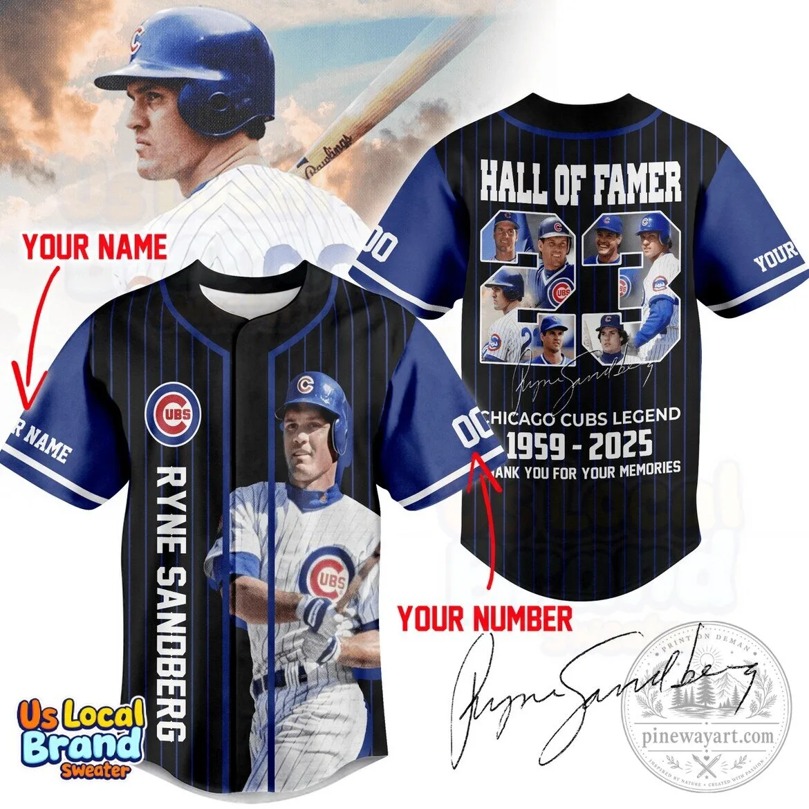 Chicago Cubs Baseball Legend Ryne Sandberg Hall of Famer Jersey