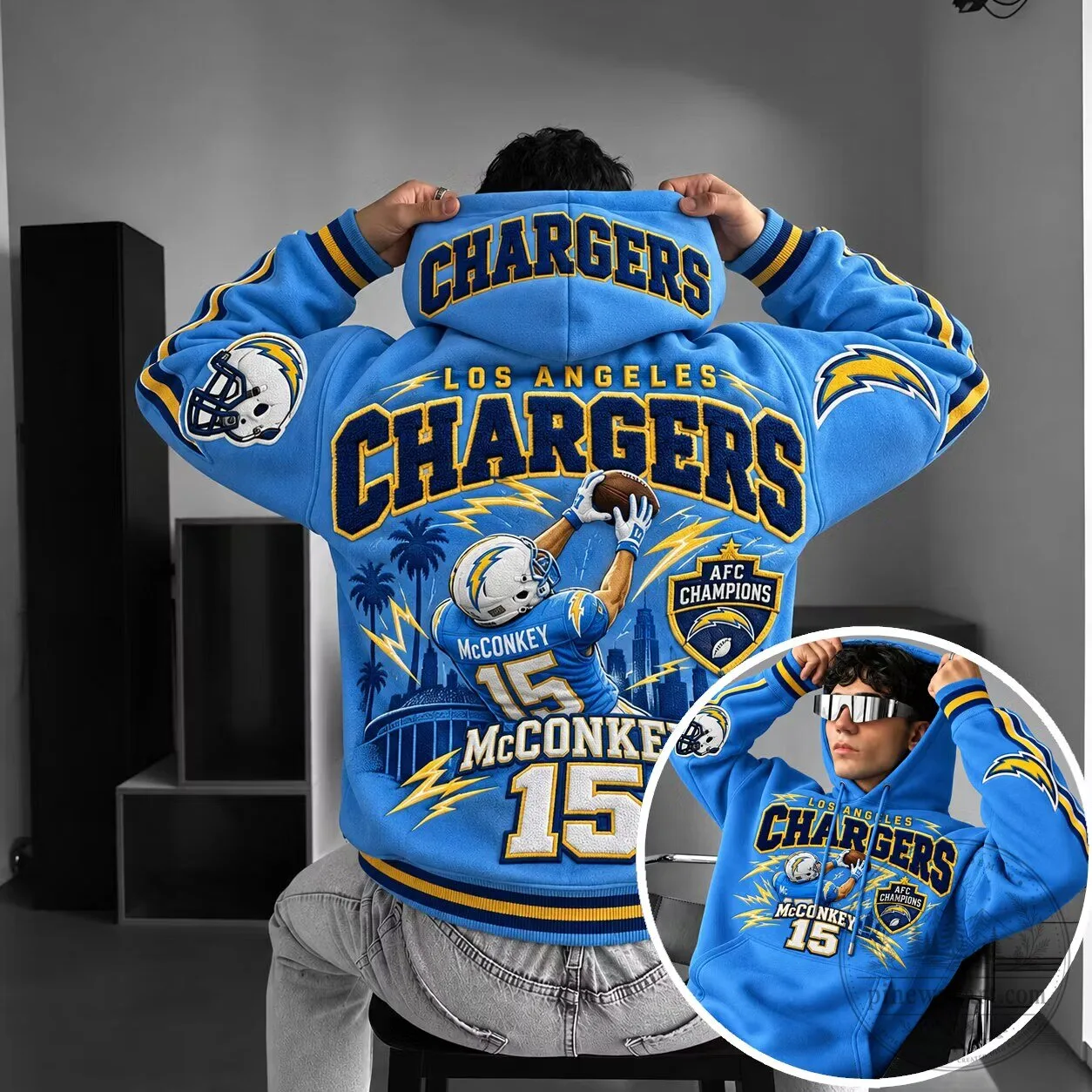 Los Angeles Chargers Ladd McConkey Number 15 Football Team Hoodie