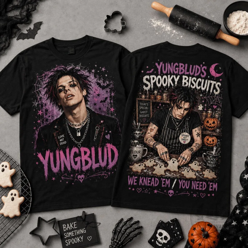 Yungblud's Spooky Biscuits Halloween Punk Bakery Graphic T-Shirt Yungblud's Spooky Biscuits Halloween Punk Bakery Graphic T-Shirt