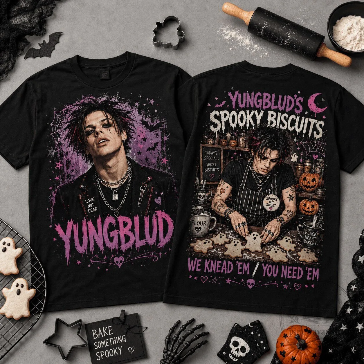 Yungblud's Spooky Biscuits Halloween Punk Bakery Graphic T-Shirt 5 Yungblud