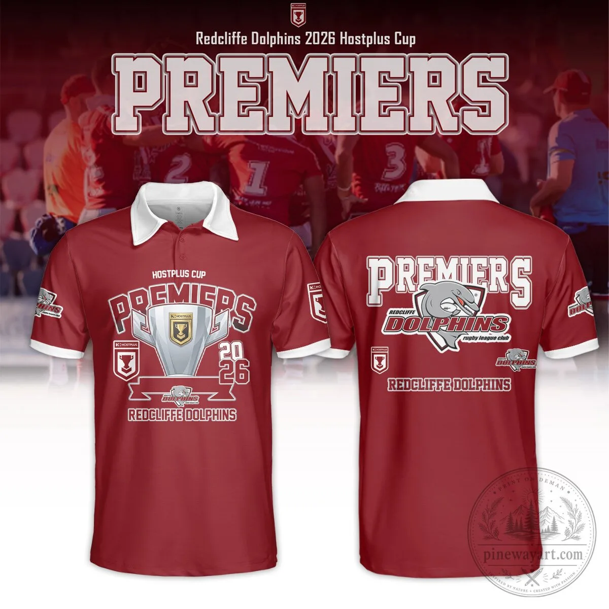 Redcliffe Dolphins 2026 Hostplus Cup Premiers Rugby League Club Polo Shirt