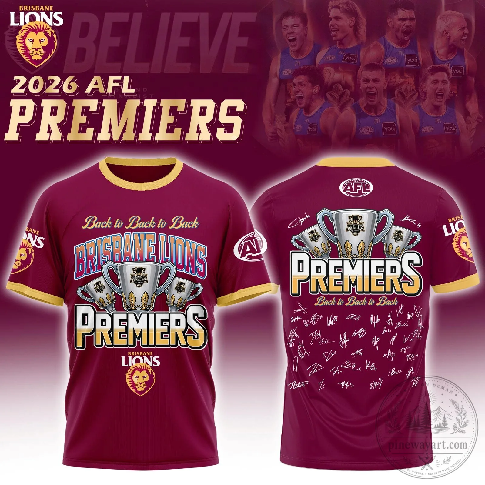 Brisbane Lions AFL Premiers 2026 Back to Back to Back Championship T-Shirt