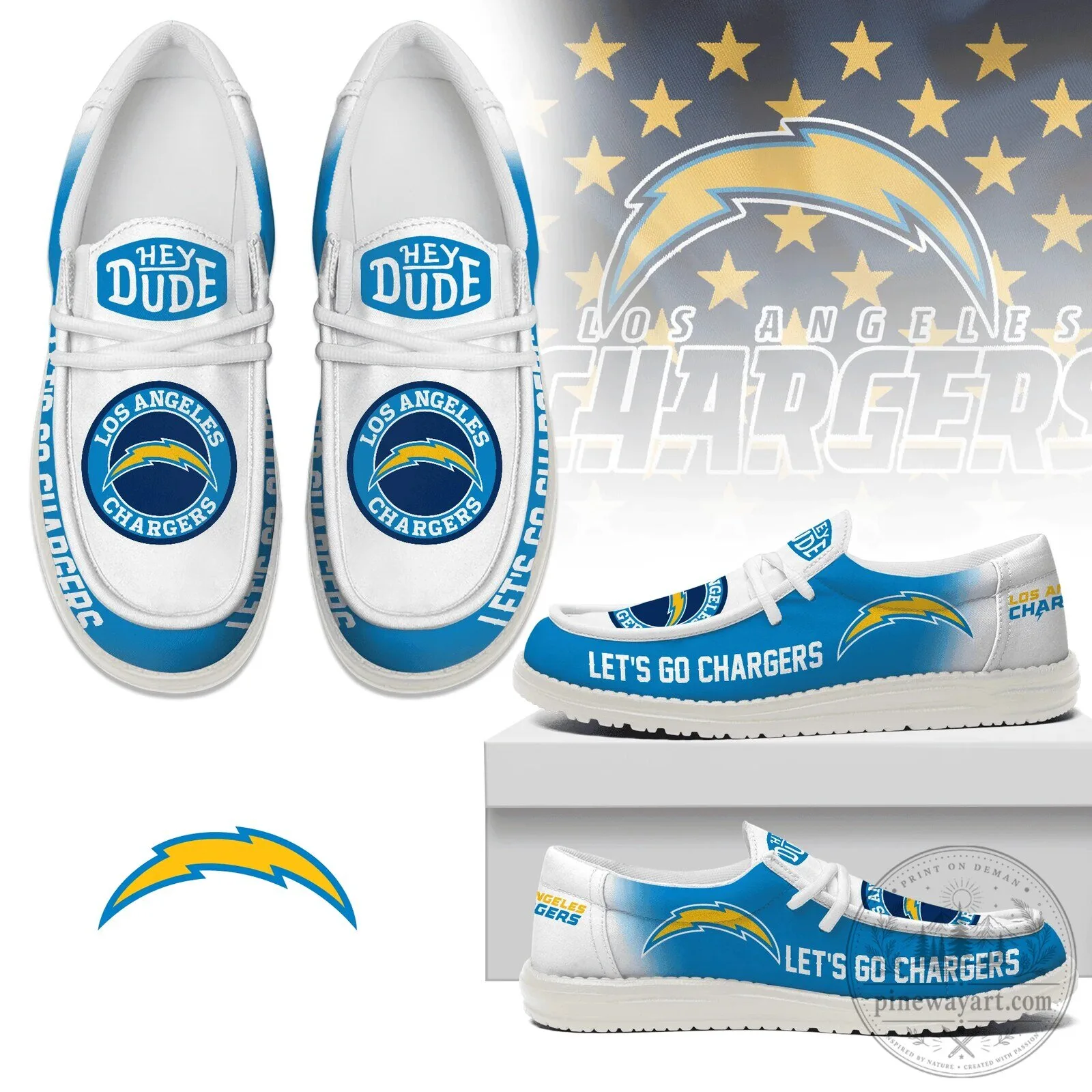 Los Angeles Chargers Hey Dude Shoes, Let's Go Chargers Football Team Fan Footwear