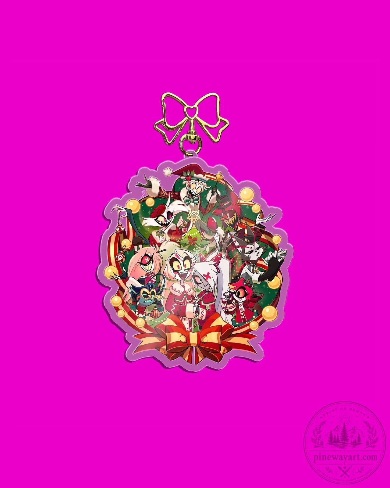 Hazbin Hotel Christmas Holiday Wreath Keychain