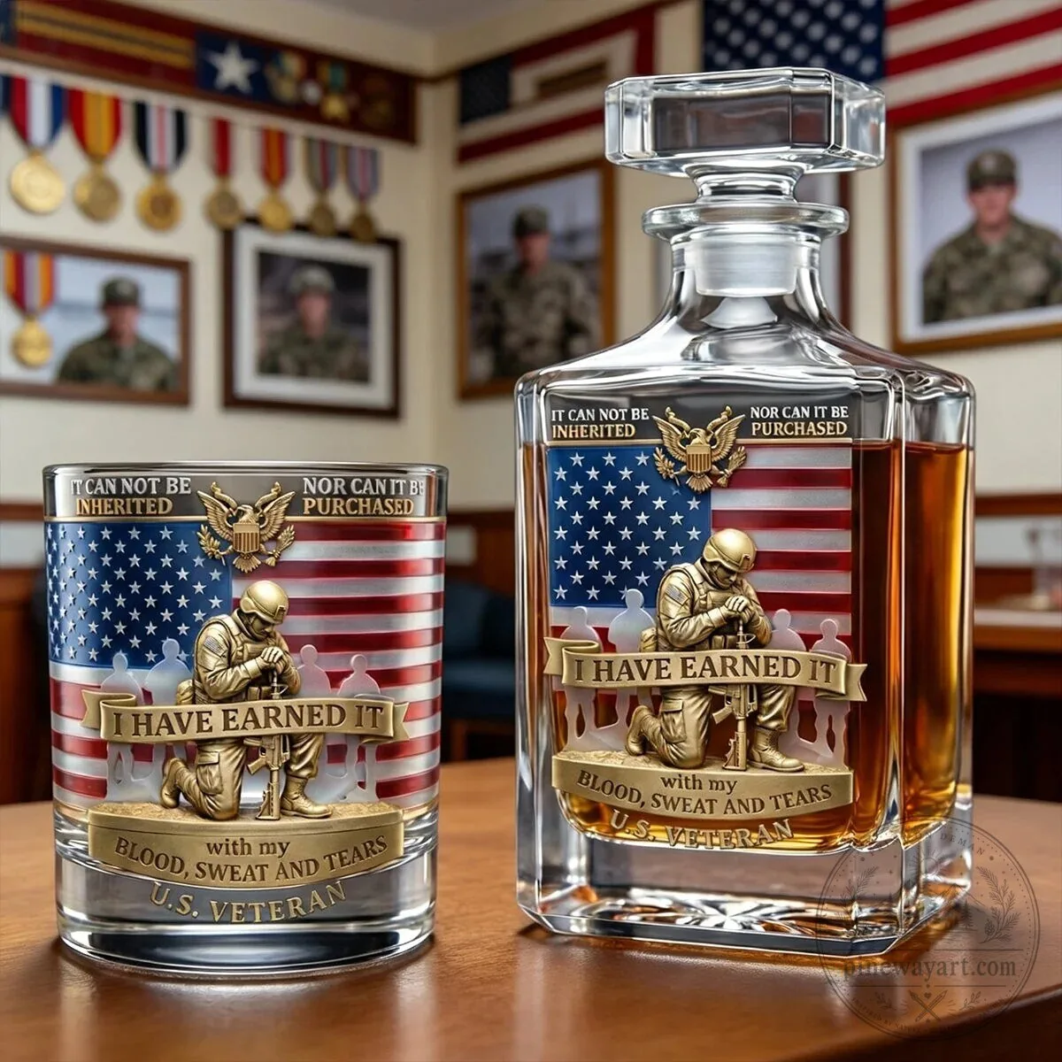 I Have Earned It United States Veteran American Flag Whiskey Decanter Set 2 I Have Earned It United States Veteran American Flag Whiskey Decanter Set