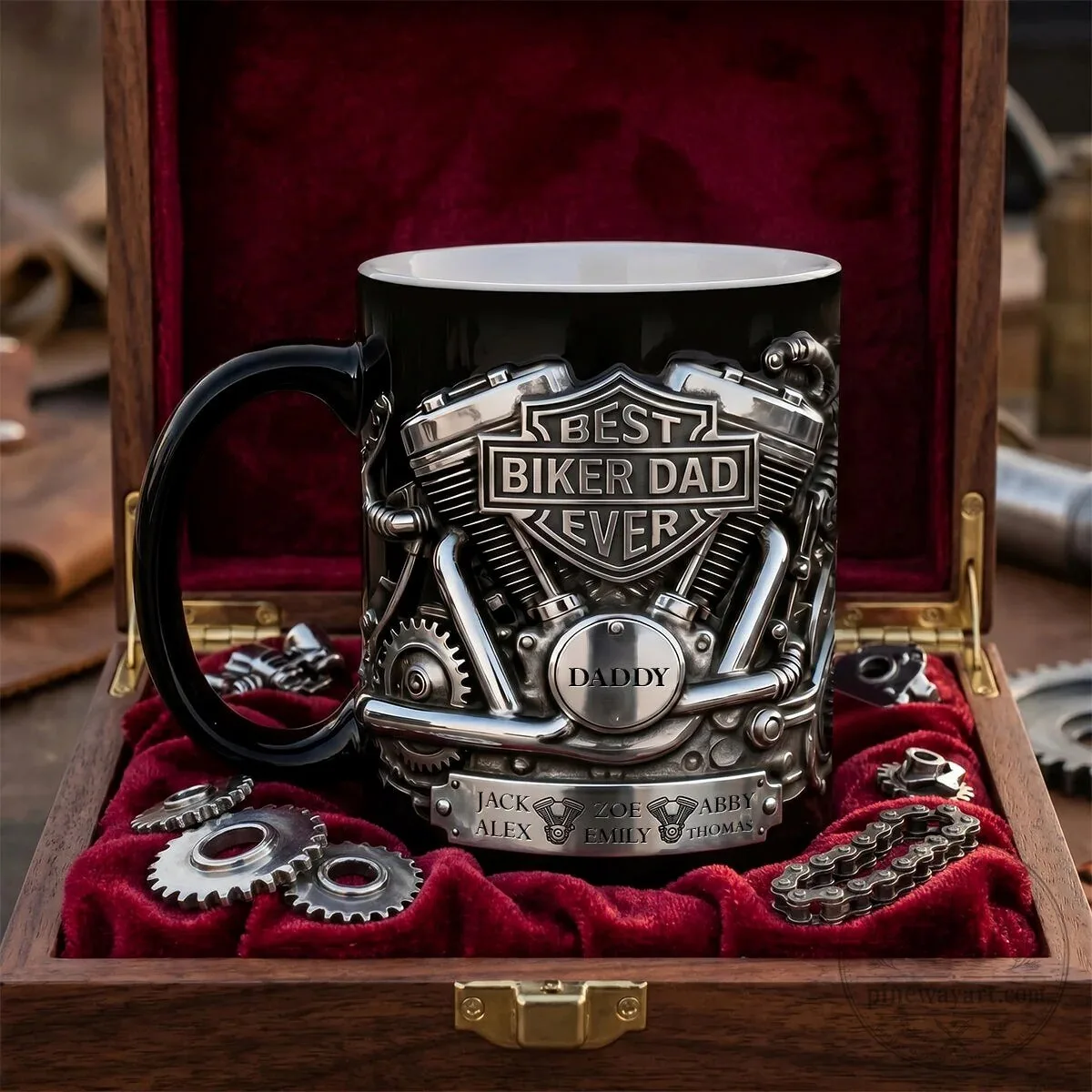 Best Biker Dad Ever Motorcycle Engine Personalized Black Coffee Mug