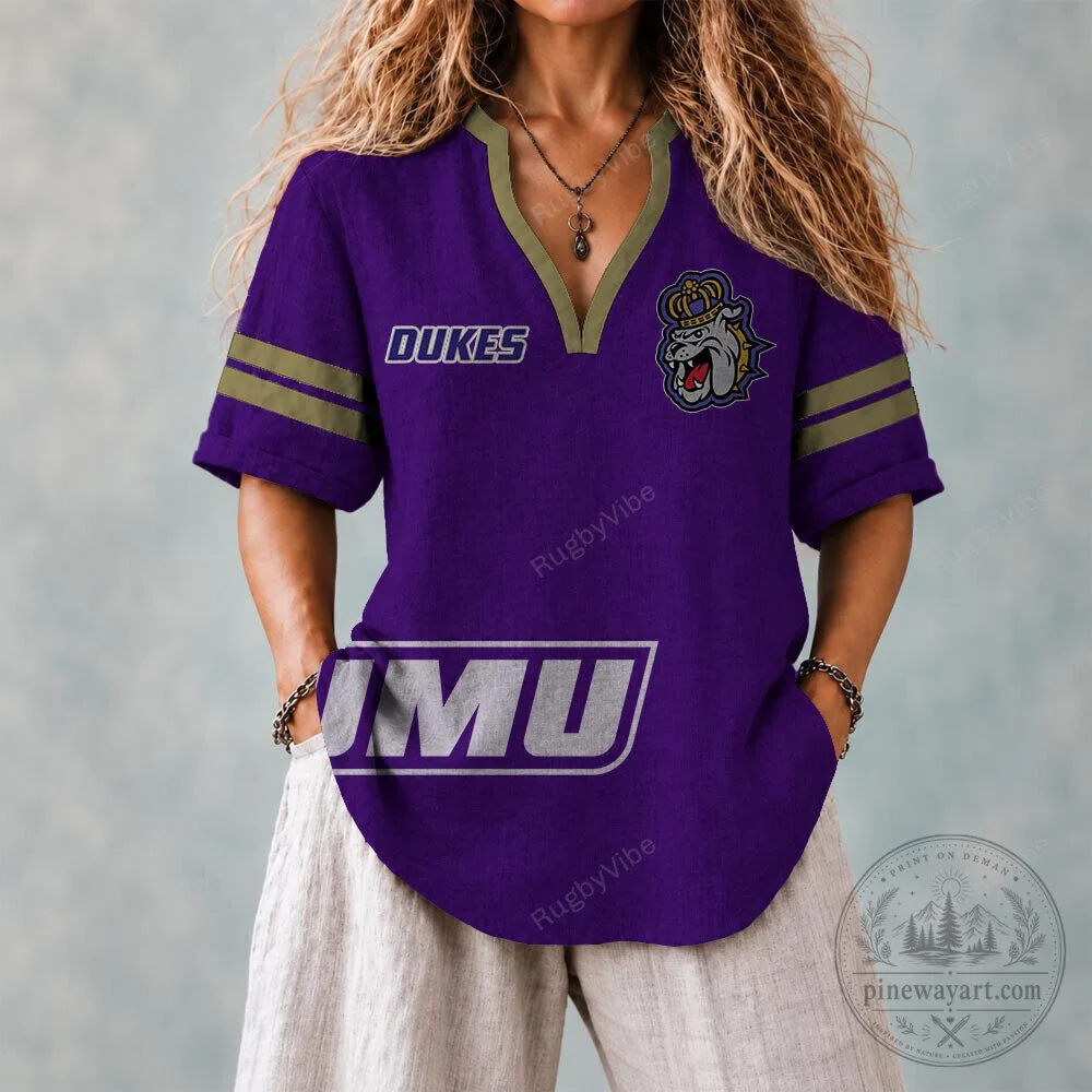 James Madison Dukes NCAA College Football Team Purple V-Neck Polo Shirt 1 James Madison Dukes NCAA College Football Team Purple V-Neck Polo Shirt