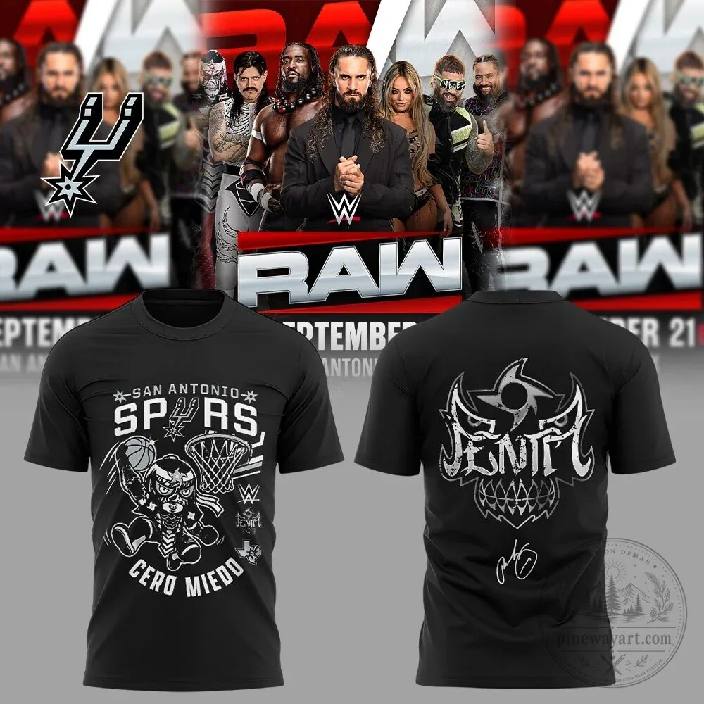 WWE Monday Night RAW San Antonio Spurs Cero Miedo Black T-Shirt