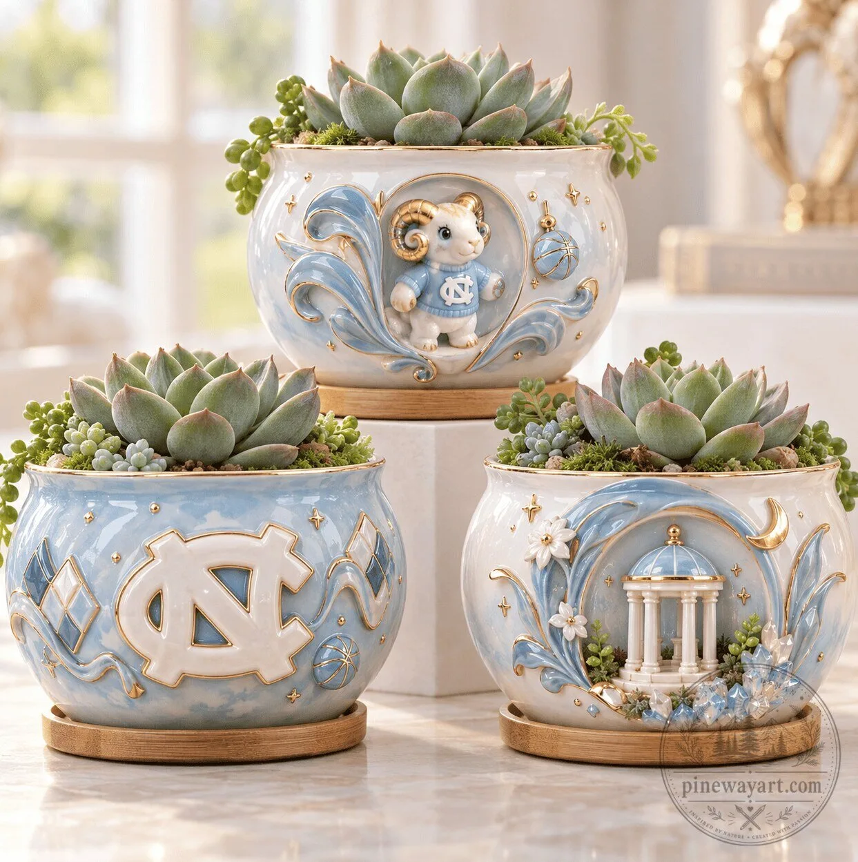 North Carolina Tar Heels Succulent Planter Set 2 North Carolina Tar Heels Succulent Planter Set