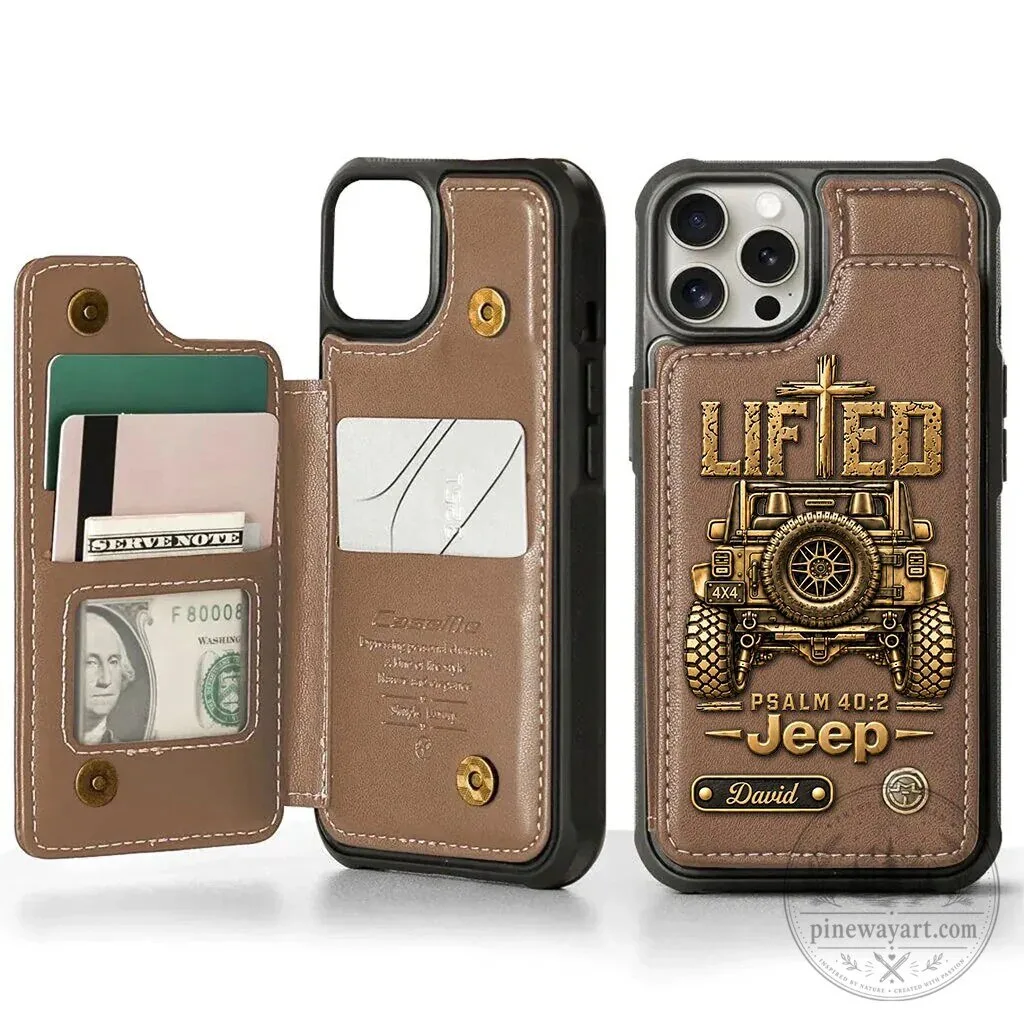 Jeep Christian Psalm 40:2 Personalized Leather Wallet Phone Case