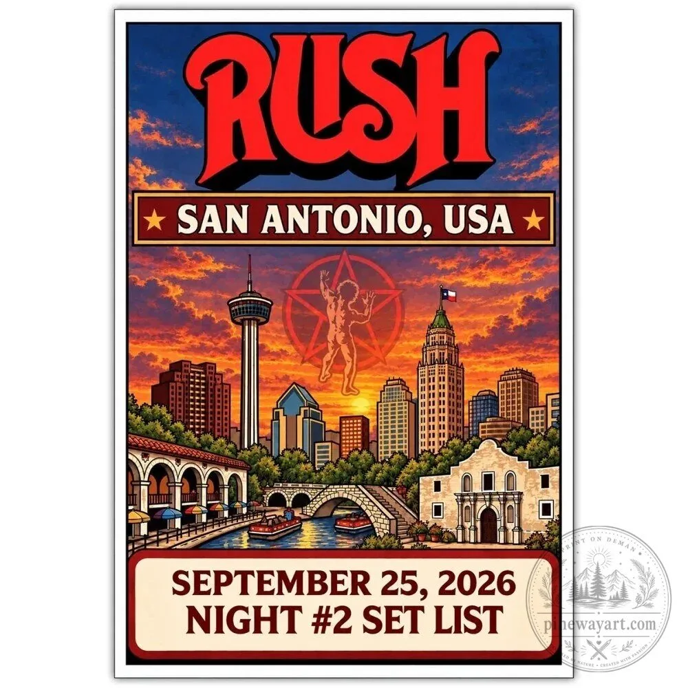 Rush San Antonio USA September 25 2026 Night Two Set List Poster
