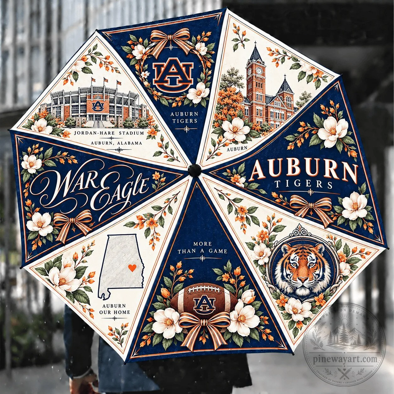 Auburn Tigers War Eagle Floral Pattern Umbrella 5 Auburn Tigers War Eagle Floral Pattern Umbrella