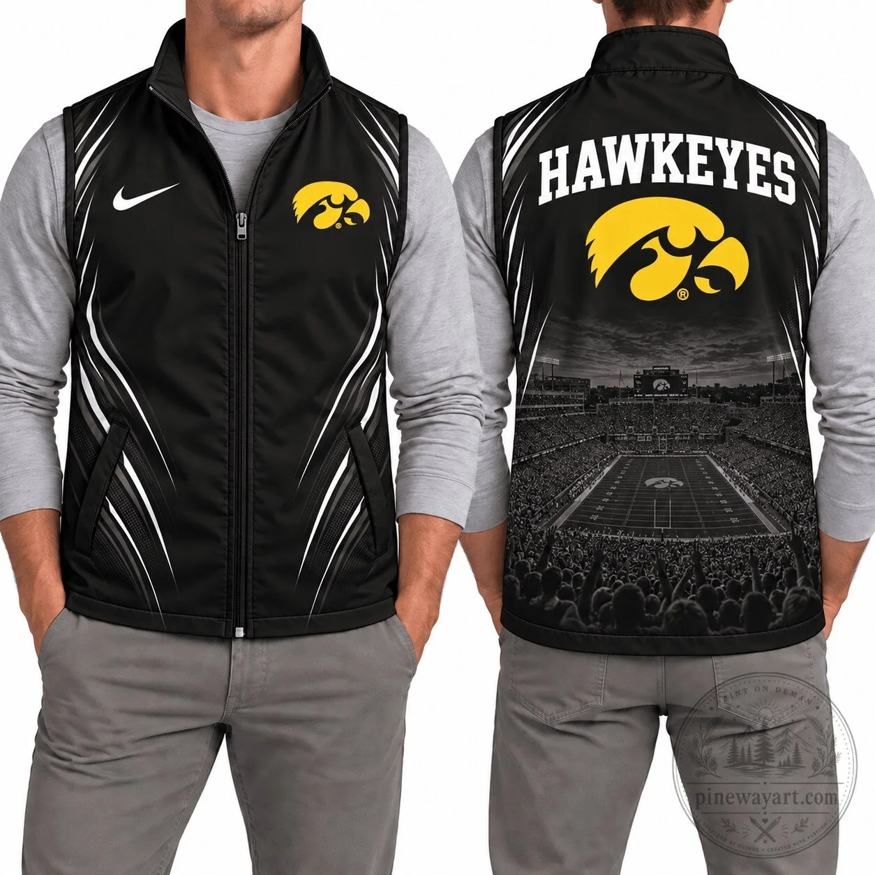 Iowa Hawkeyes Football Stadium Black Sleeveless Zip Vest
