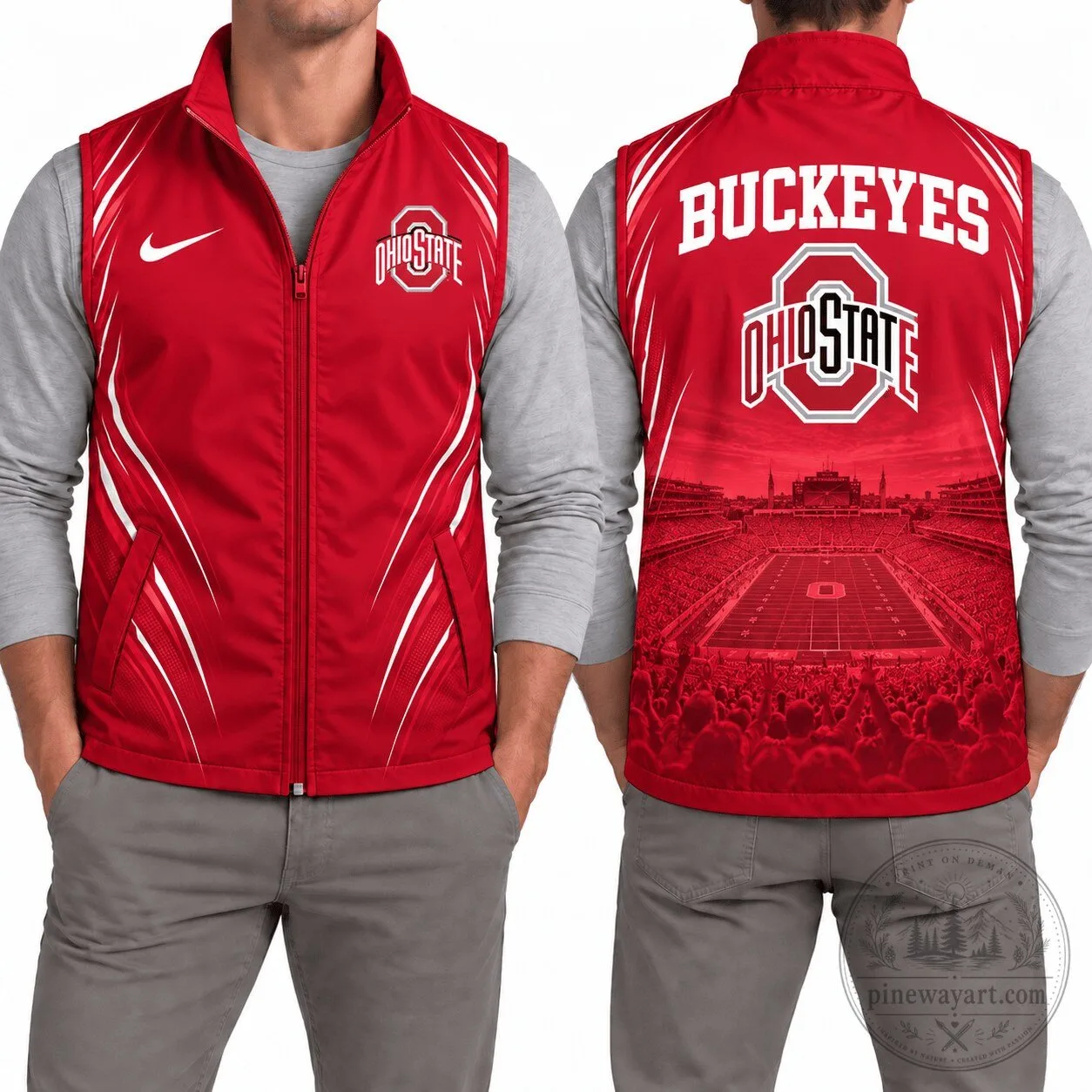 Ohio State Buckeyes Football Team Red Full Zip Sleeveless Vest