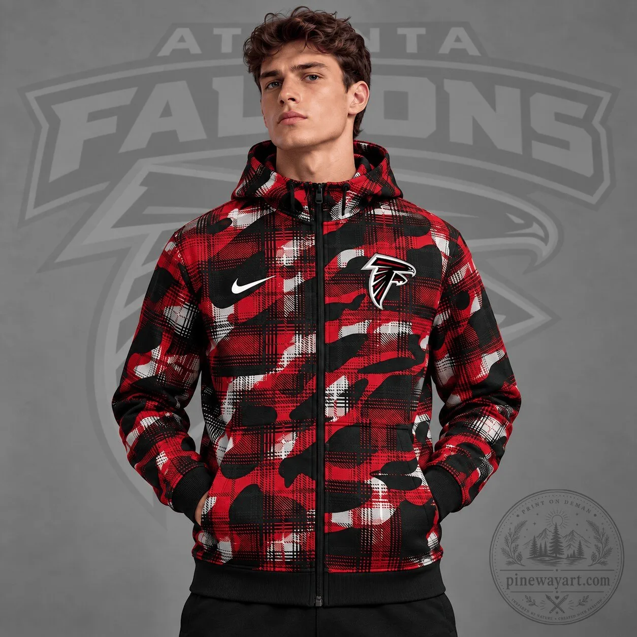 Atlanta Falcons Plaid Camouflage Full Zip Hooded Jacket