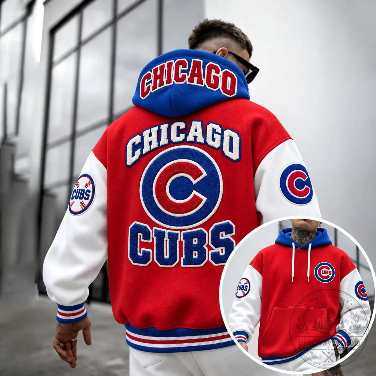 Chicago Cubs Baseball Team Logo Red White Blue Varsity Hoodie