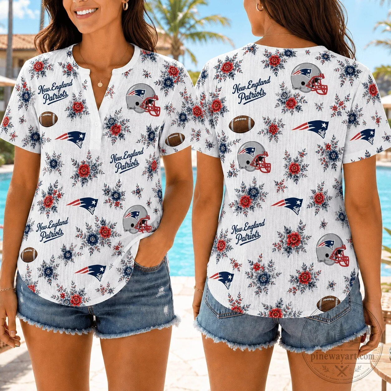 New England Patriots NFL Football Floral Button Up Shirt