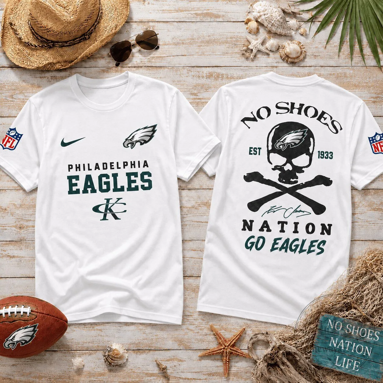 Philadelphia Eagles Fan Shirt No Shoes Nation Skull Logo T-Shirt