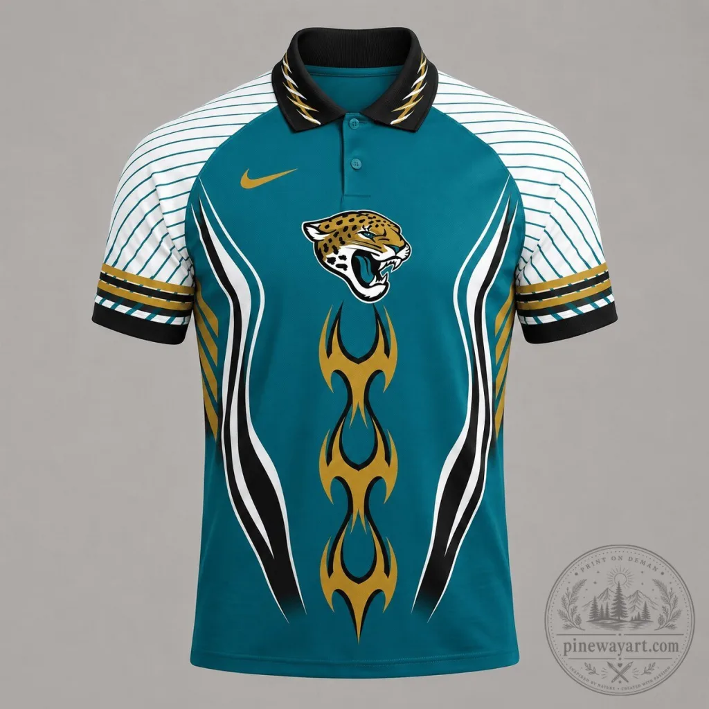 Jacksonville Jaguars Flame Stripe Athletic Polo Shirt Jacksonville Jaguars Flame Stripe Athletic Polo Shirt