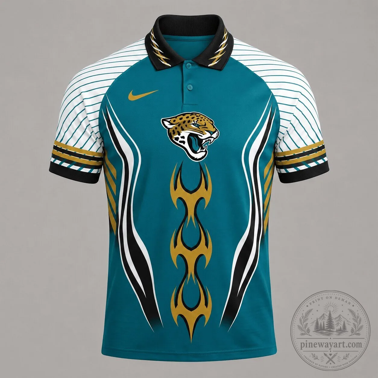 Jacksonville Jaguars Flame Stripe Athletic Polo Shirt