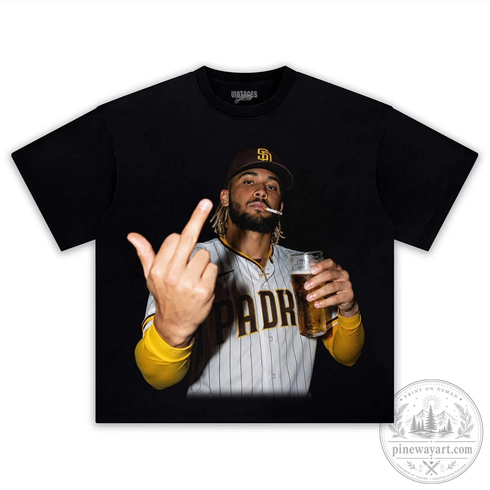 Fernando Tatis Jr. Middle Finger Baseball Player Black Graphic T-Shirt