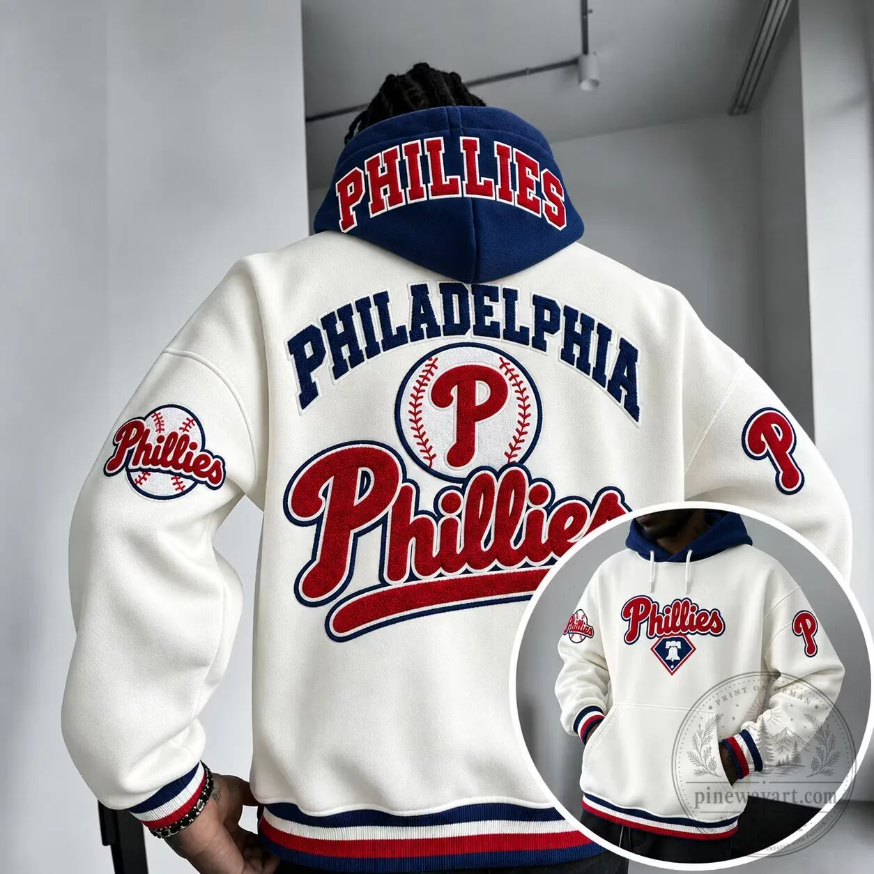 Philadelphia Phillies Baseball Team White and Blue Oversized Hoodie