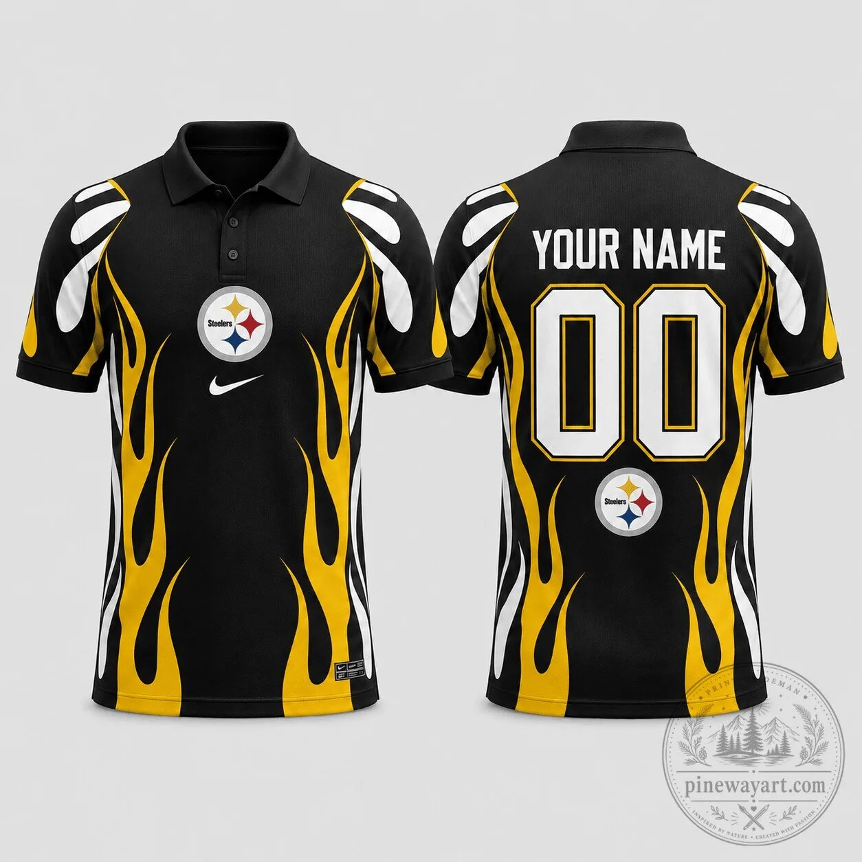 Pittsburgh Steelers Black and Yellow Flame Design Performance Polo Shirt 2 Pittsburgh Steelers Black and Yellow Flame Design Performance Polo Shirt