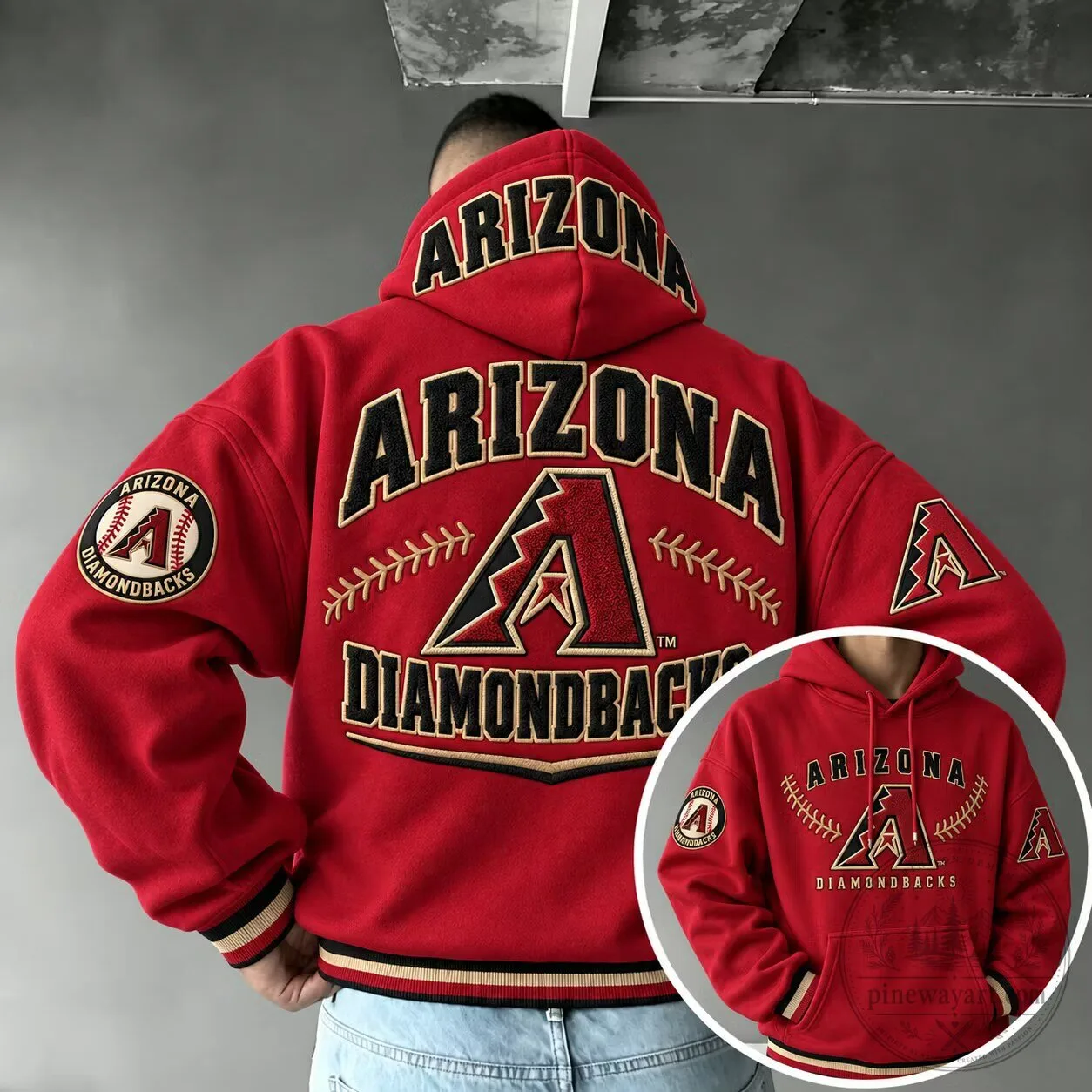 Arizona Diamondbacks Baseball Team Red Embroidered Pullover Hoodie