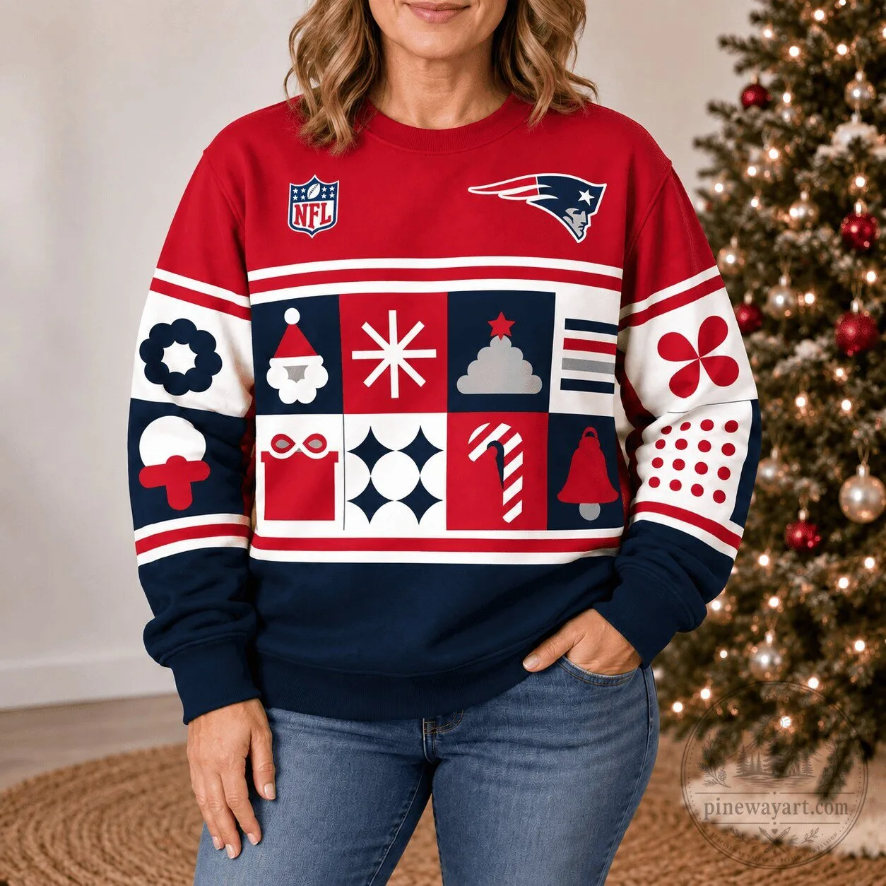 Ugly Christmas Sweatshirt featuring New England Patriots NFL Design for the Holiday Season