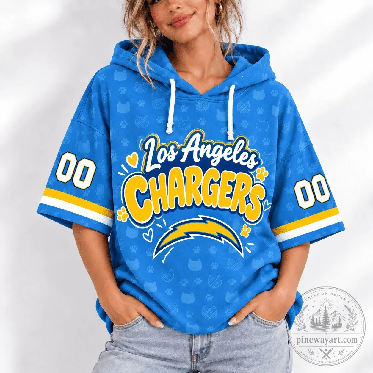 Los Angeles Chargers Football Team Short Sleeve Hoodie for Women 2 Los Angeles Chargers Football Team Short Sleeve Hoodie for Women