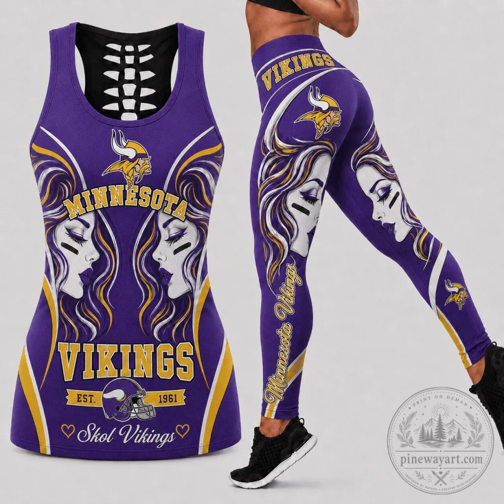 Minnesota Vikings Women's Football Team Purple Tank Top and Leggings Set Minnesota Vikings Women's Football Team Purple Tank Top and Leggings Set