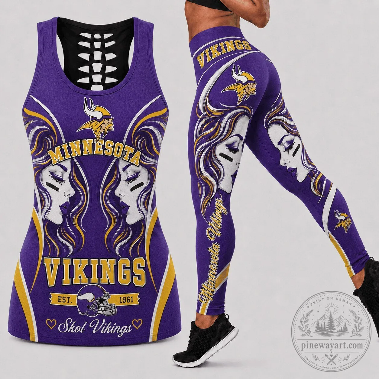 Minnesota Vikings Women's Football Team Purple Tank Top and Leggings Set 1 Minnesota Vikings Women's Football Team Purple Tank Top and Leggings Set