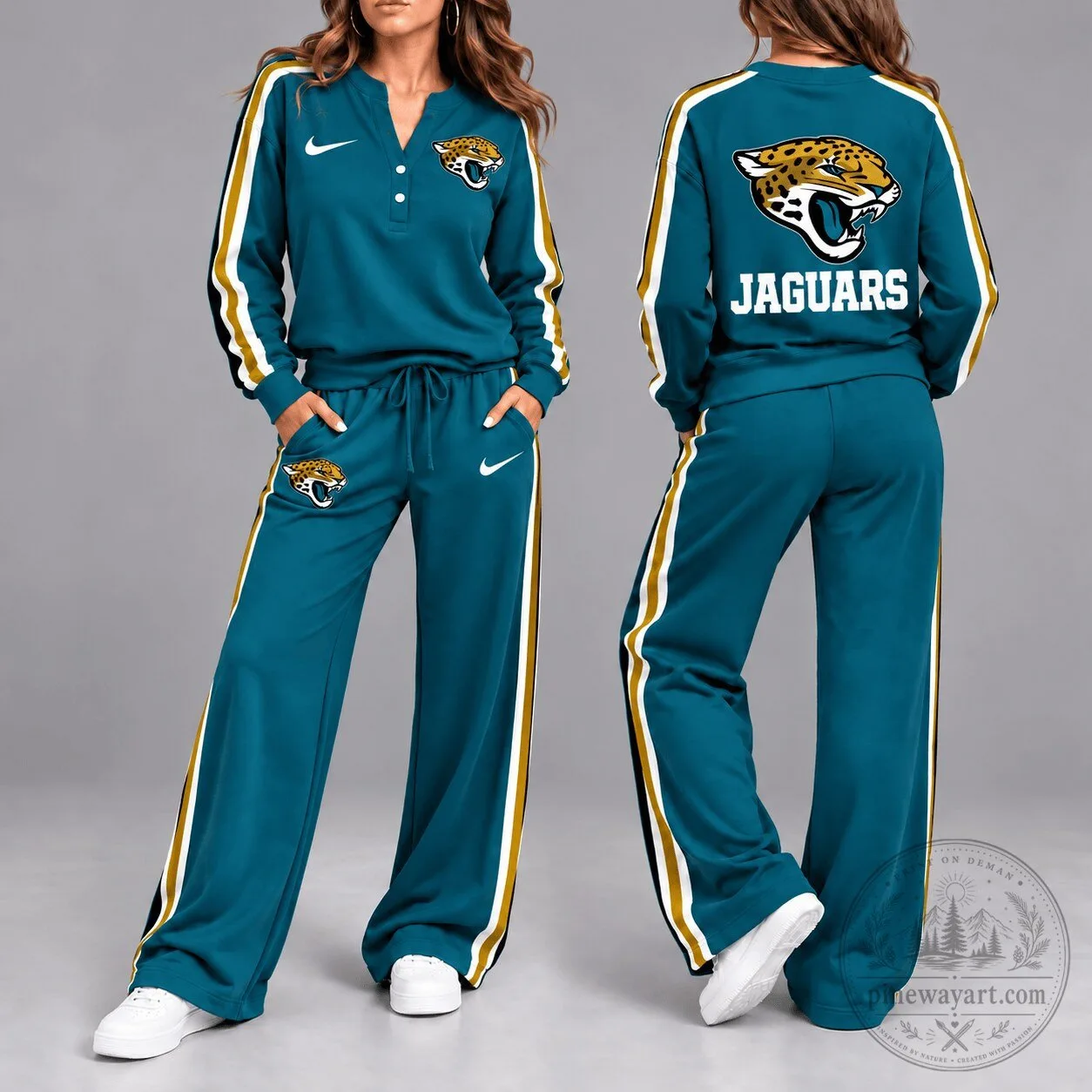 Jacksonville Jaguars Women's Teal Long Sleeve Top and Wide Leg Pants Set 5 Jacksonville Jaguars Women