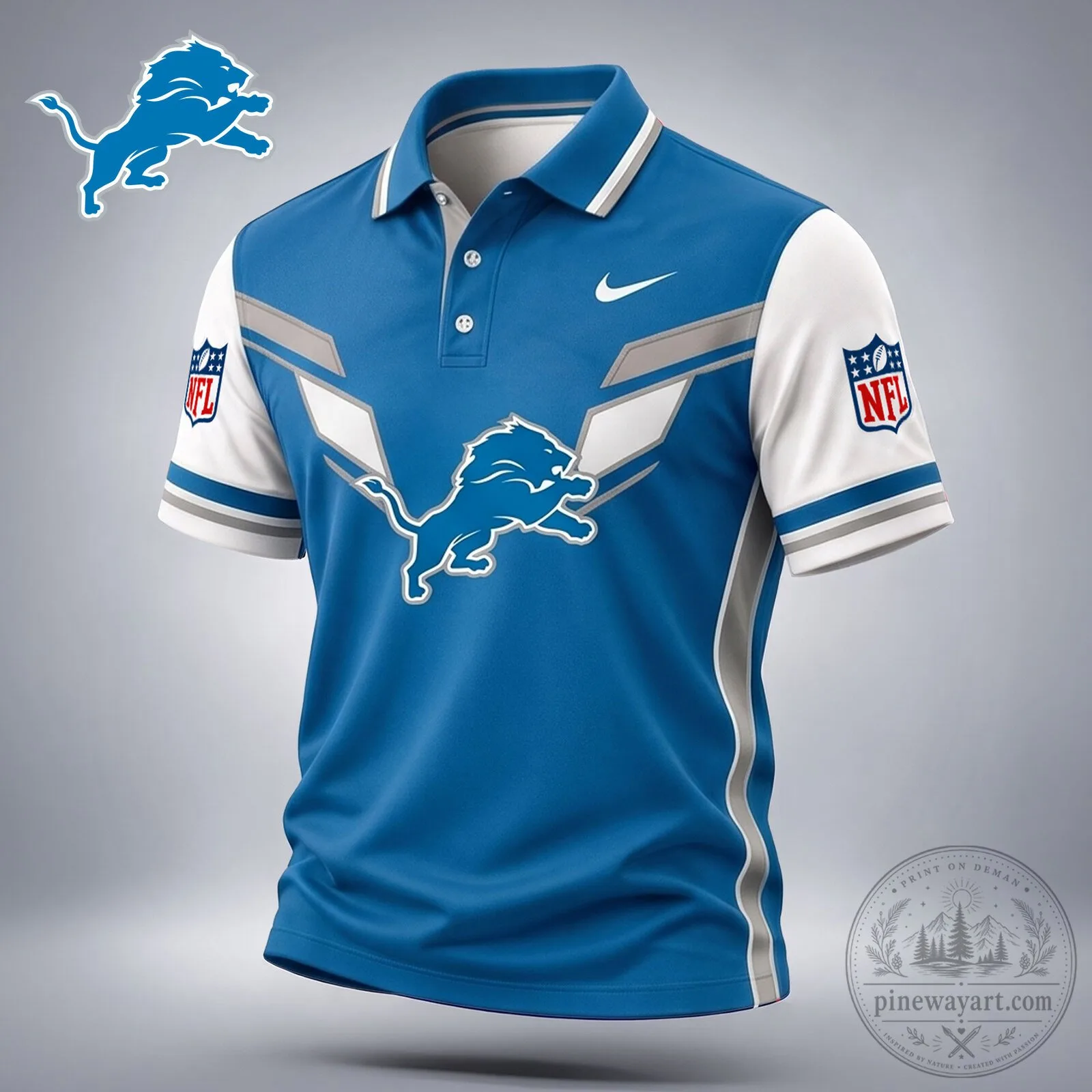 Detroit Lions NFL Football Team Fan Blue and White Short Sleeve Polo Shirt 2 Detroit Lions NFL Football Team Fan Blue and White Short Sleeve Polo Shirt
