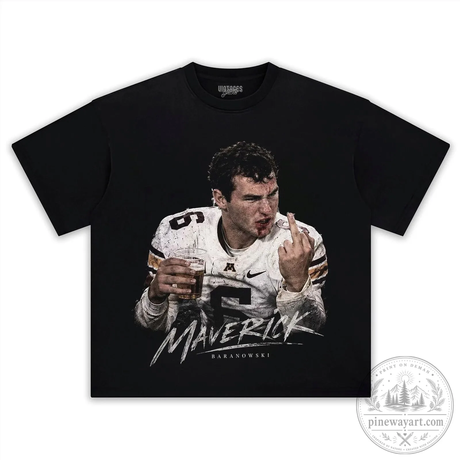 Maverick Baranowski Football Player Graphic Print Black T-Shirt