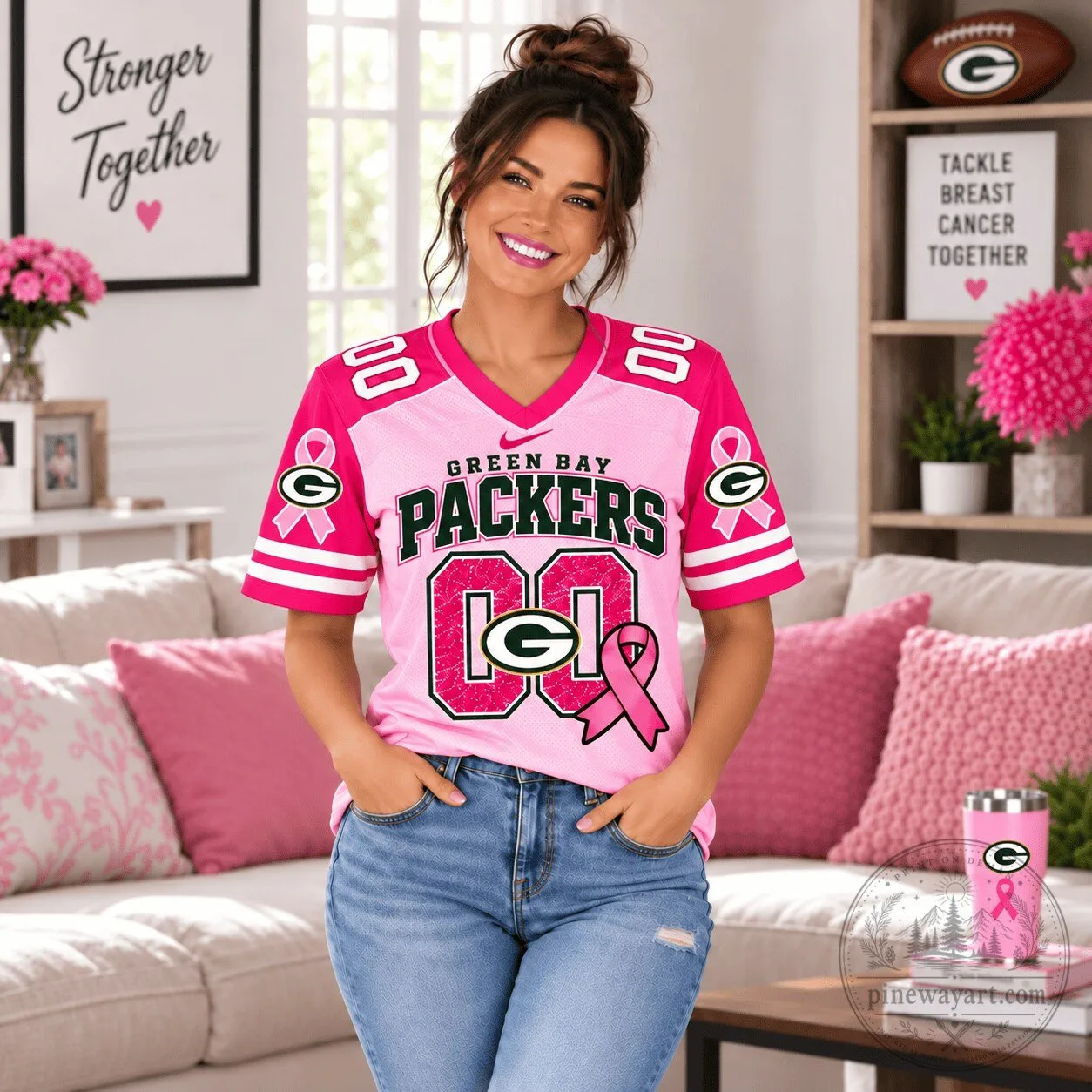 Green Bay Packers Tackle Breast Cancer Awareness Pink Football Jersey