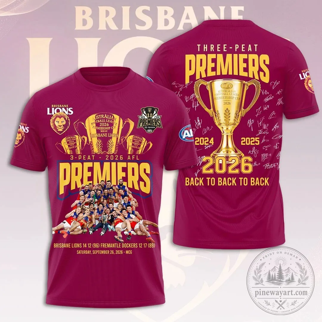 Brisbane Lions 2026 AFL Premiers Three-Peat Commemorative T-Shirt