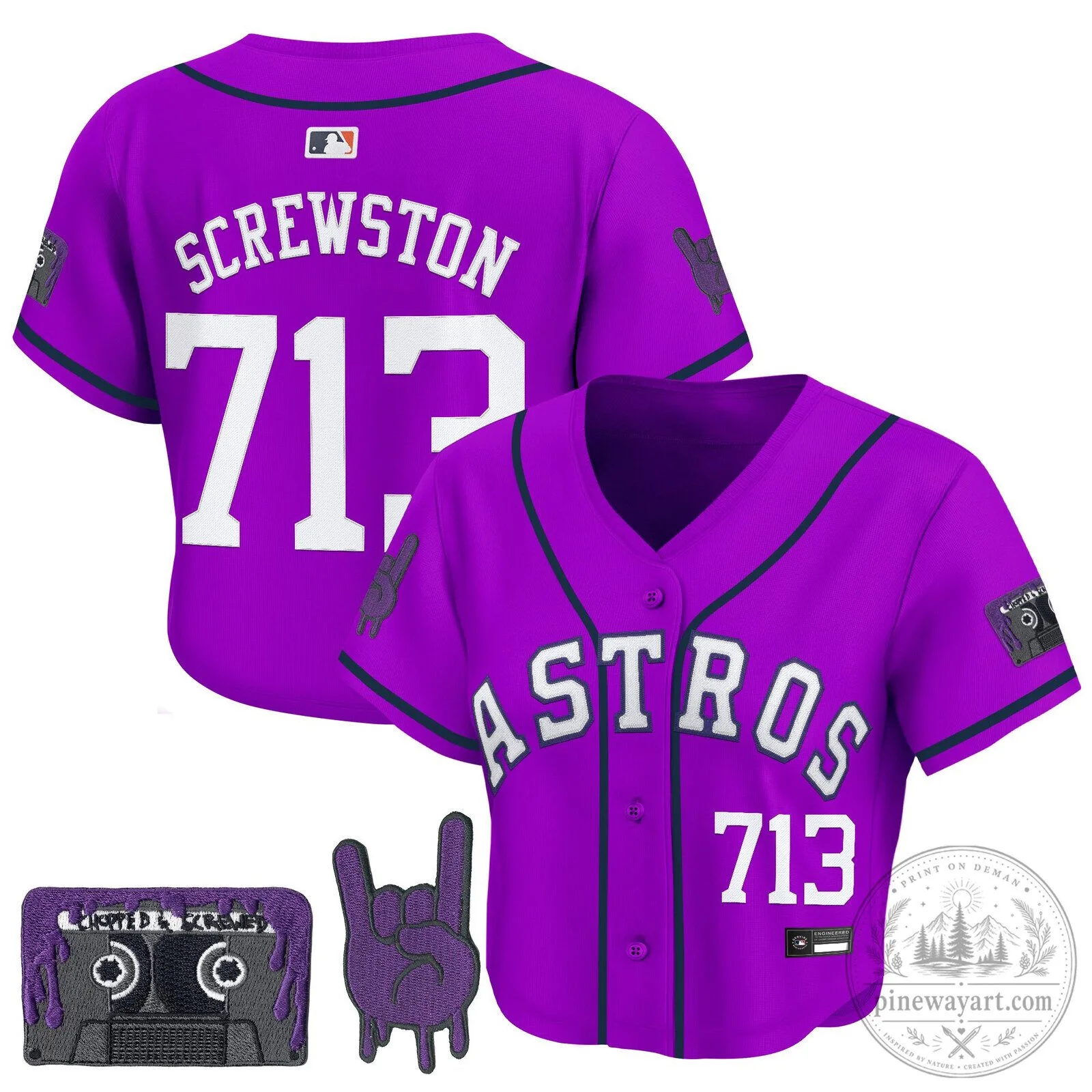 Houston Astros Baseball DJ Screw Purple Cropped Jersey for Women