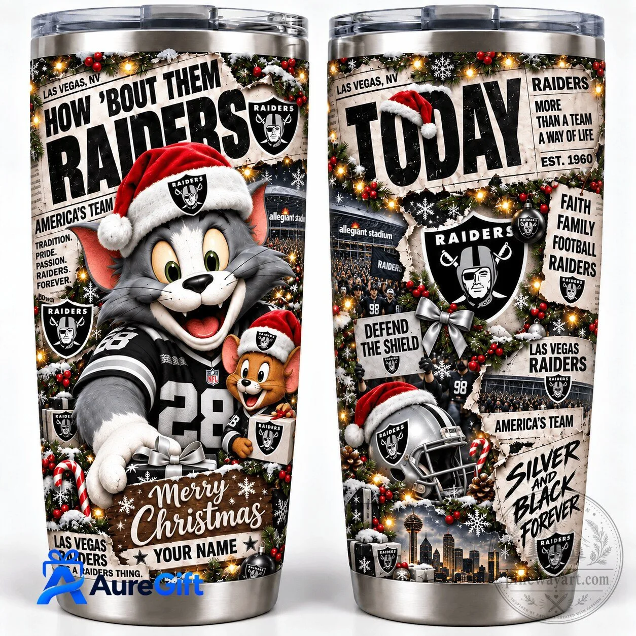Las Vegas Raiders Tom and Jerry Christmas Personalized Tumbler