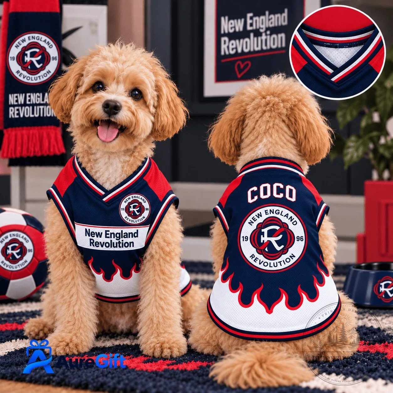 New England Revolution Personalized Pet Dog V-Neck Football Jersey