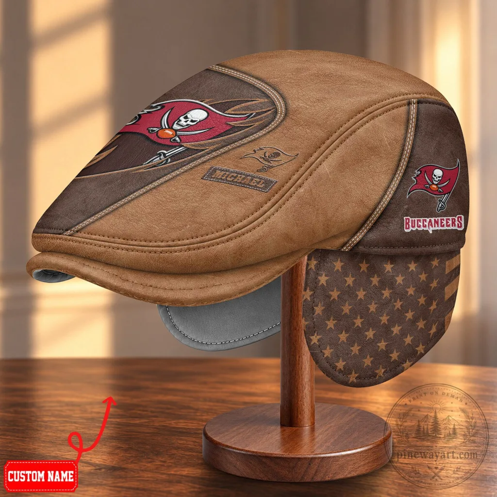 Tampa Bay Buccaneers NFL Flat Cap Hat with Foldable Ear Flaps Tampa Bay Buccaneers NFL Flat Cap Hat with Foldable Ear Flaps