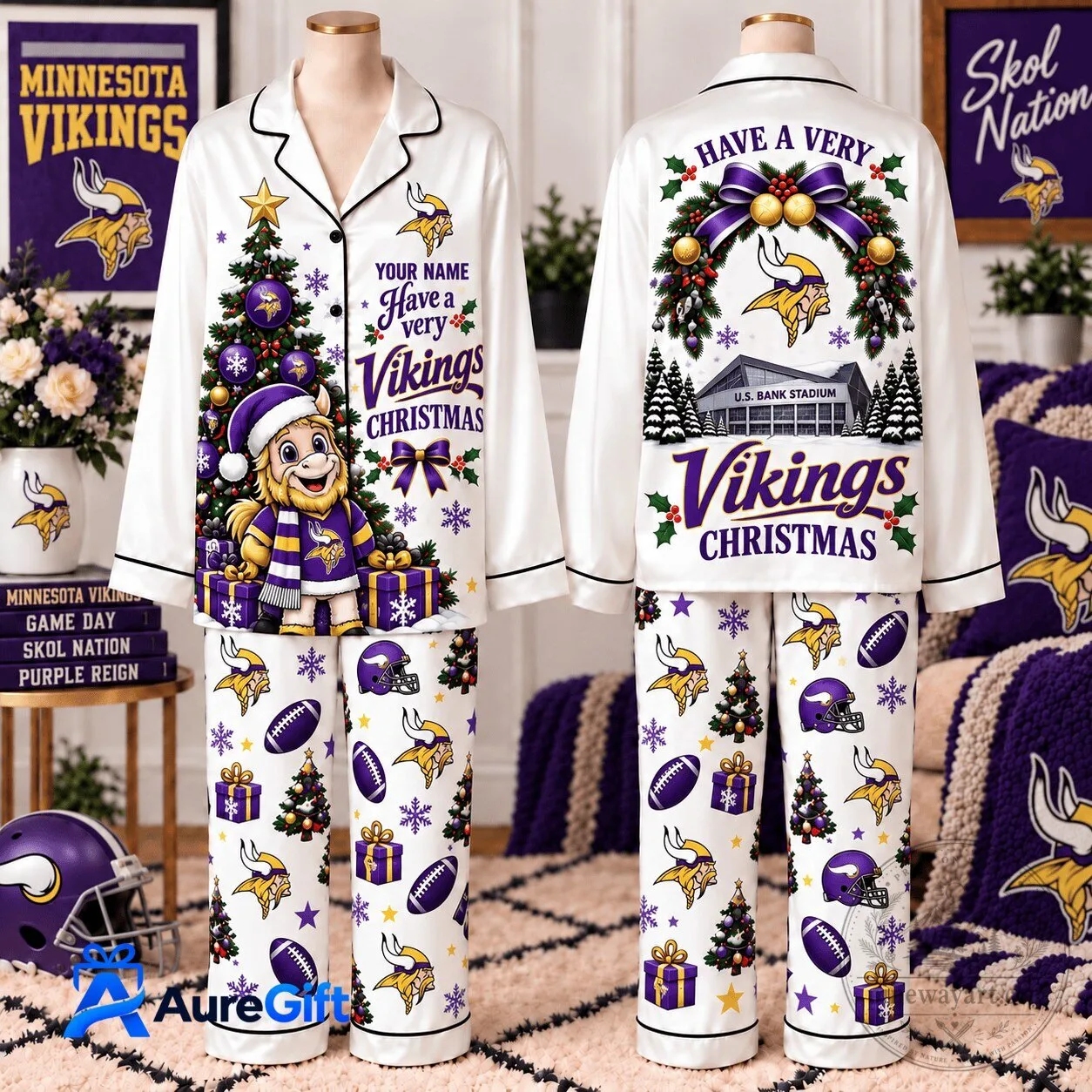 Minnesota Vikings Christmas Personalized Long Sleeve Pajamas Set 3 Minnesota Vikings Christmas Personalized Long Sleeve Pajamas Set