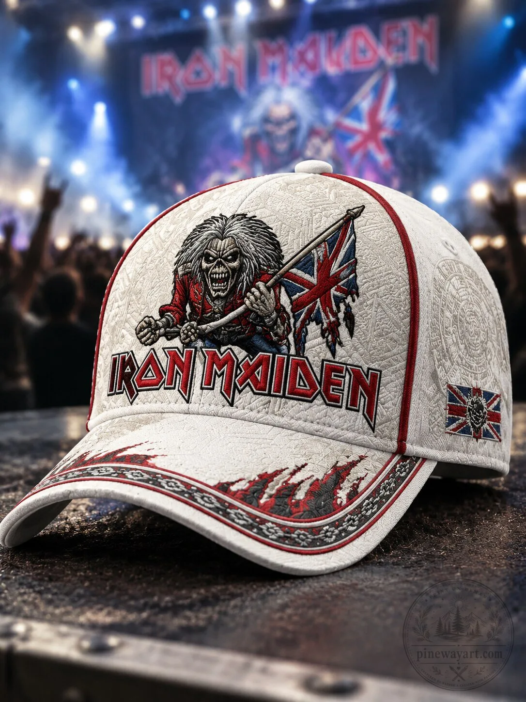 Iron Maiden Eddie The Trooper Union Jack Flag White Cap Hat
